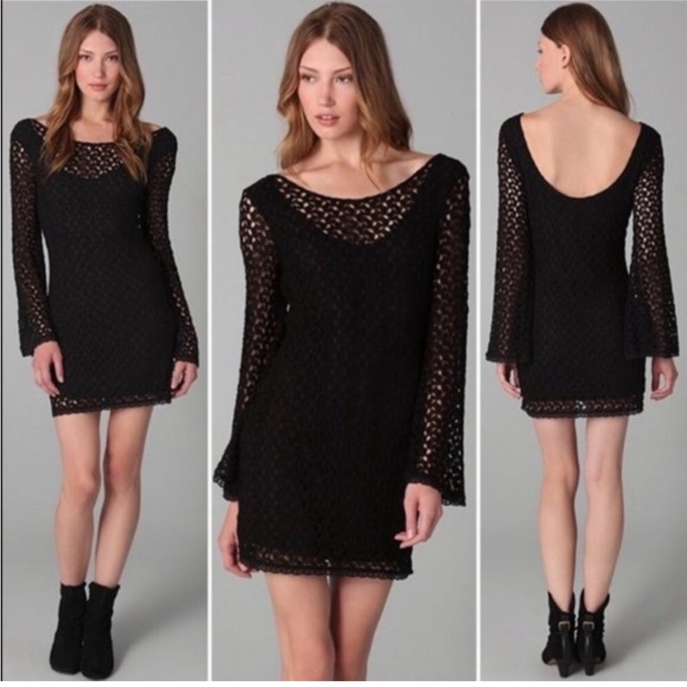 Free people crochet bell sleeve mini dress